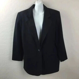 Sag Harbor Womens Black Blazer Suit Jacket 1 Button Office Church Business 12